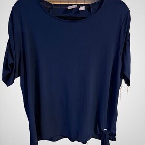 Chicos Navy Blue Blouse Tshirt Short Sleeve Size 3~XL Rayon Spandex Blend -